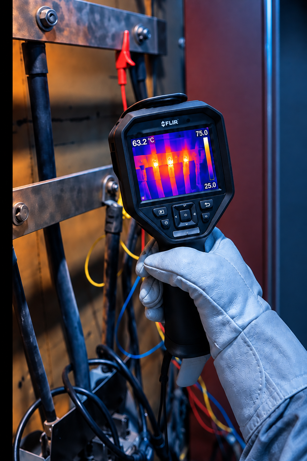 Inspeção termográfica em painel elétrico com câmera de imagem térmica